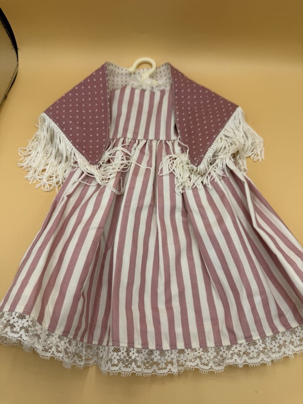 American Girl Pink Stripe Prairie Dress Fringed Shawl 18” Doll Outfit Hanger